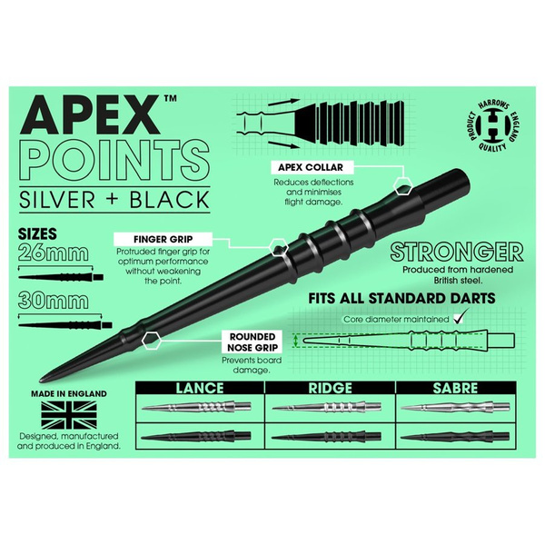 Końcówki steeltip Harrows APEX LANCE black